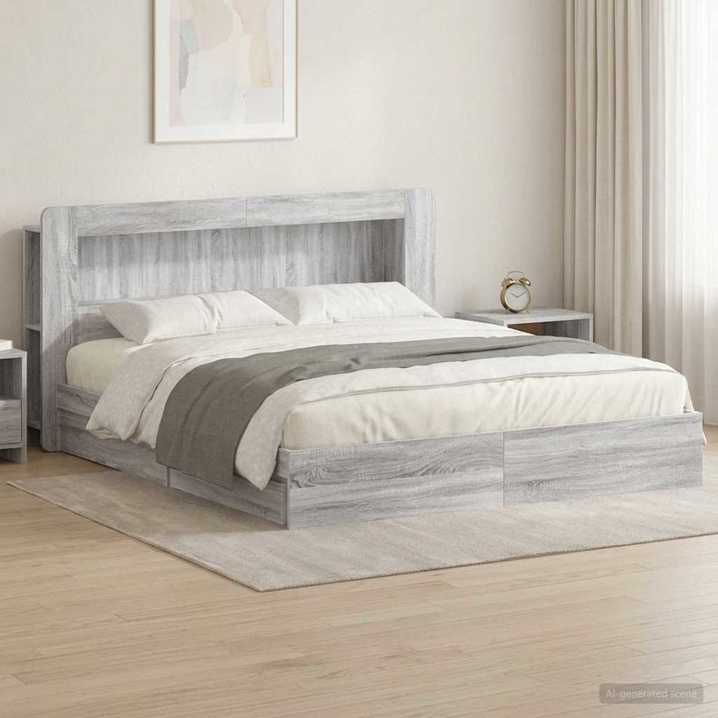 vidaXL Bed Frame with Storage Grey Sonoma 180 x 200 cm Engineered Wood 1