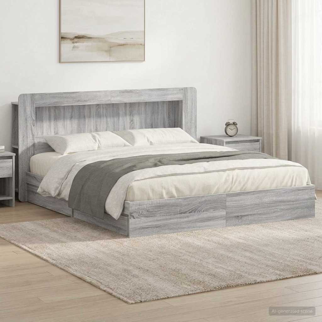 vidaXL Bed Frame with Storage Grey Sonoma 200 x 200 cm Engineered Wood 1