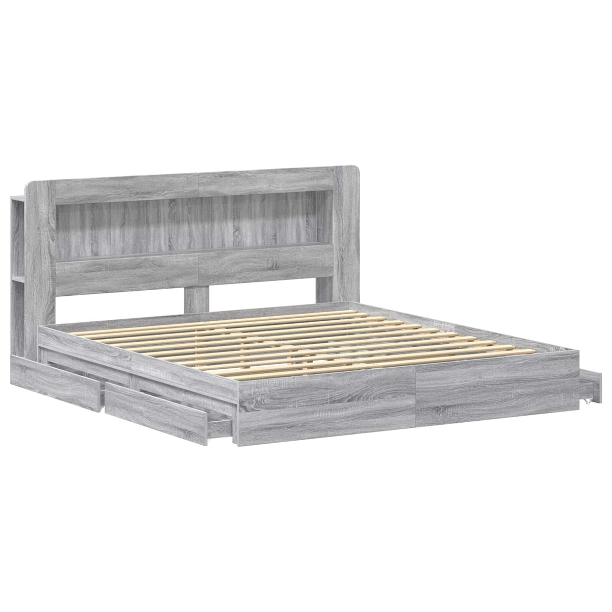 vidaXL Bed Frame with Storage Grey Sonoma 200 x 200 cm Engineered Wood 4