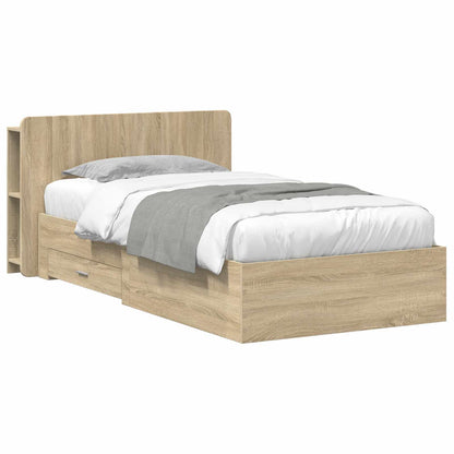 vidaXL Bed Frame with Storage Engineered Wood Length 190 cm without Centre Shelf