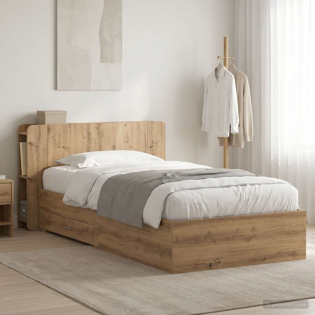 Bed Frame with Storage Engineered Wood Length 200 cm without Centre Shelf Artisan Oak 80 cm