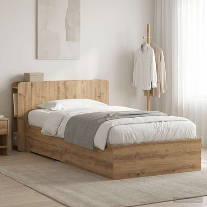 Bed Frame with Storage Engineered Wood Length 200 cm without Centre Shelf Artisan Oak 80 cm