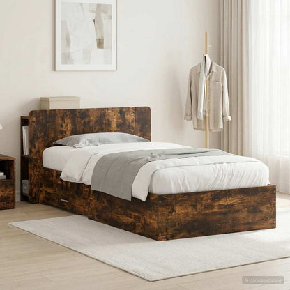 Bed Frame with Storage Engineered Wood Length 200 cm without Centre Shelf Smoked Oak 80 cm