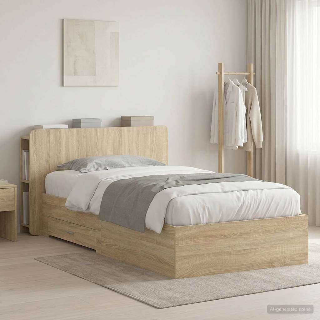 Bed Frame with Storage Engineered Wood Length 200 cm without Centre Shelf Sonoma Oak 80 cm
