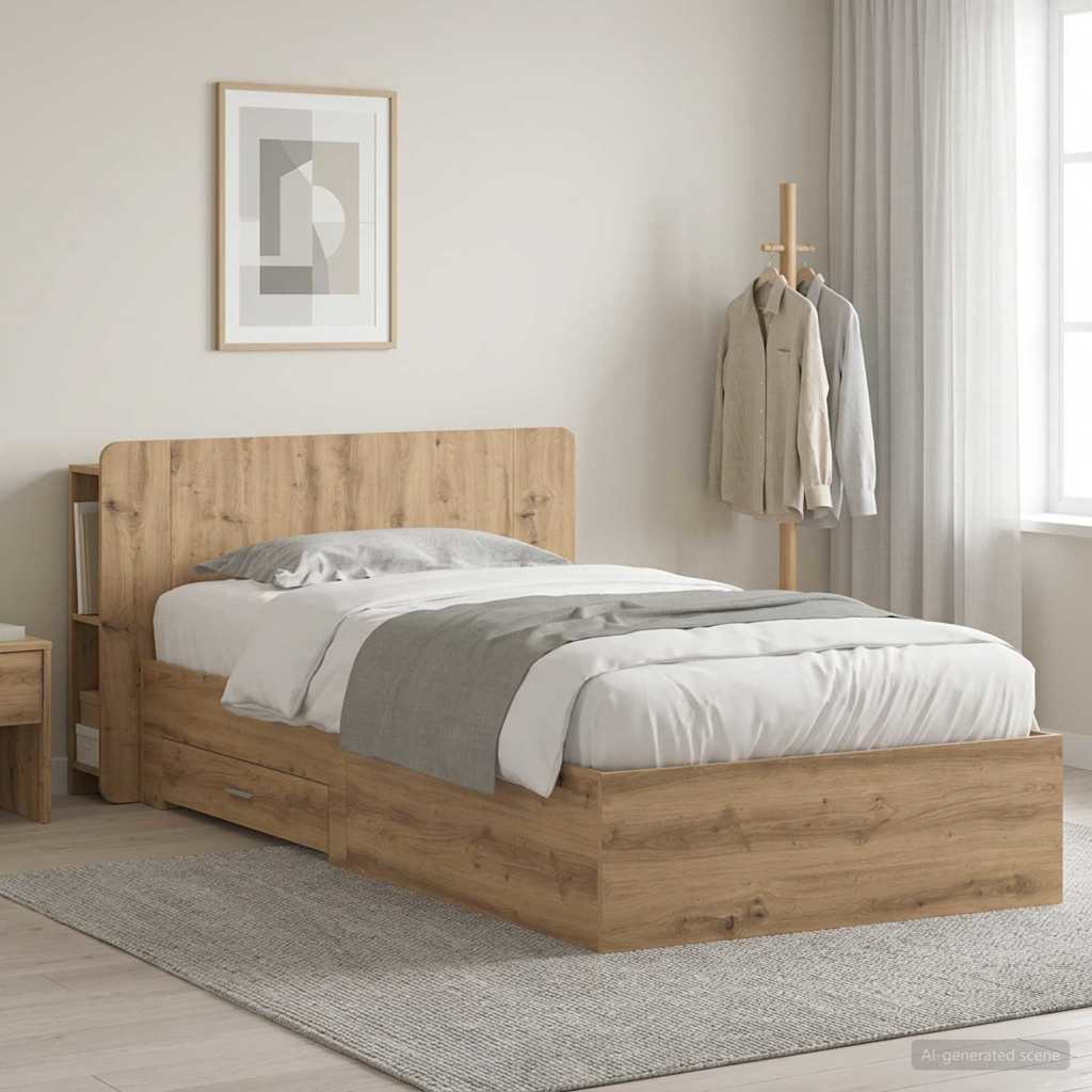 vidaXL Bed Frame with Storage Engineered Wood Length 190 cm without Centre Shelf