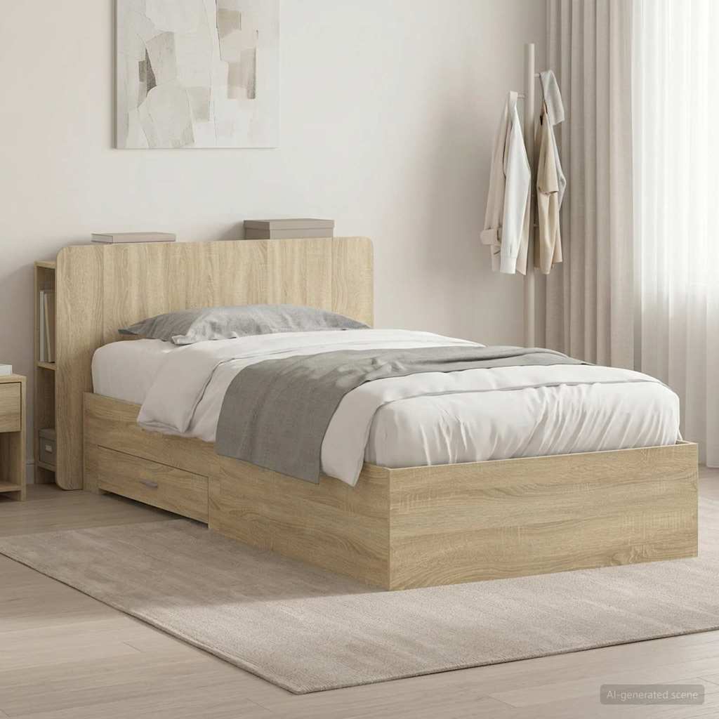 vidaXL Bed Frame with Storage Engineered Wood Length 190 cm without Centre Shelf