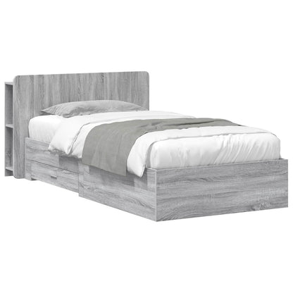 vidaXL Bed Frame with Storage Engineered Wood Length 200 cm without Centre Shelf Grey Sonoma