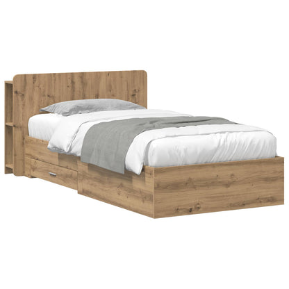 Bed Frame with Storage Engineered Wood Length 200 cm without Centre Shelf Artisan Oak 90 cm