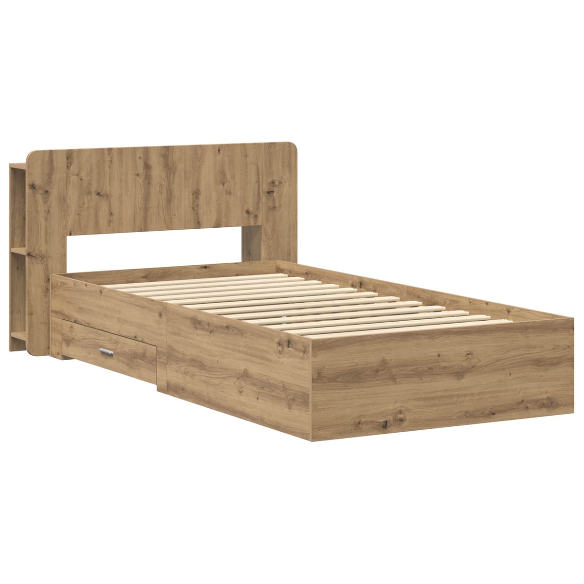 Bed Frame with Storage Engineered Wood Length 200 cm without Centre Shelf Artisan Oak 90 cm