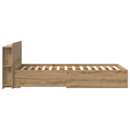 Bed Frame with Storage Engineered Wood Length 200 cm without Centre Shelf Artisan Oak 90 cm