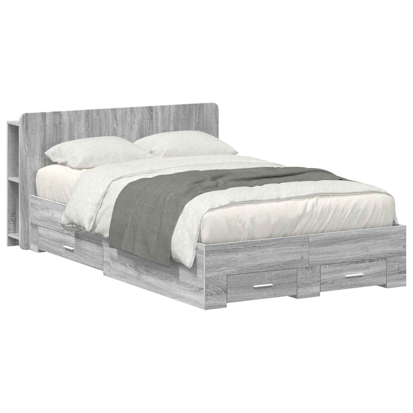 vidaXL Bed Frame with Storage Grey Sonoma 120 x 190 cm Engineered Wood 1