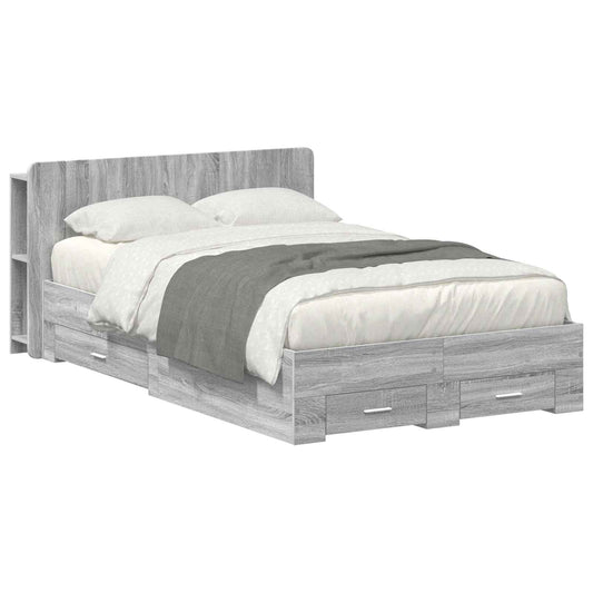 vidaXL Bed Frame with Storage Grey Sonoma 120 x 190 cm Engineered Wood 1