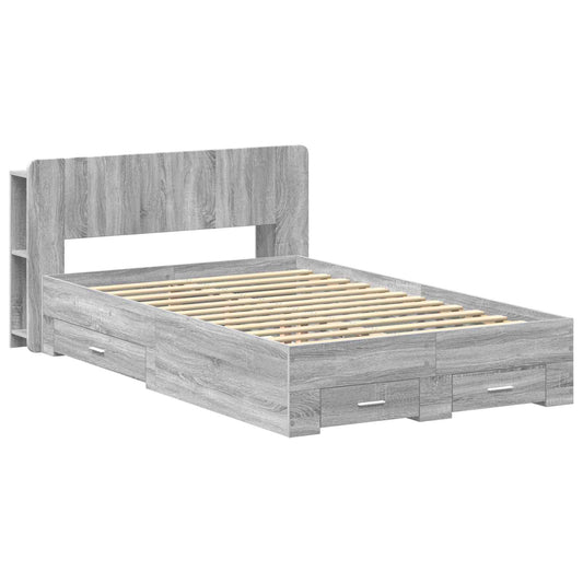 vidaXL Bed Frame with Storage Grey Sonoma 120 x 190 cm Engineered Wood 2