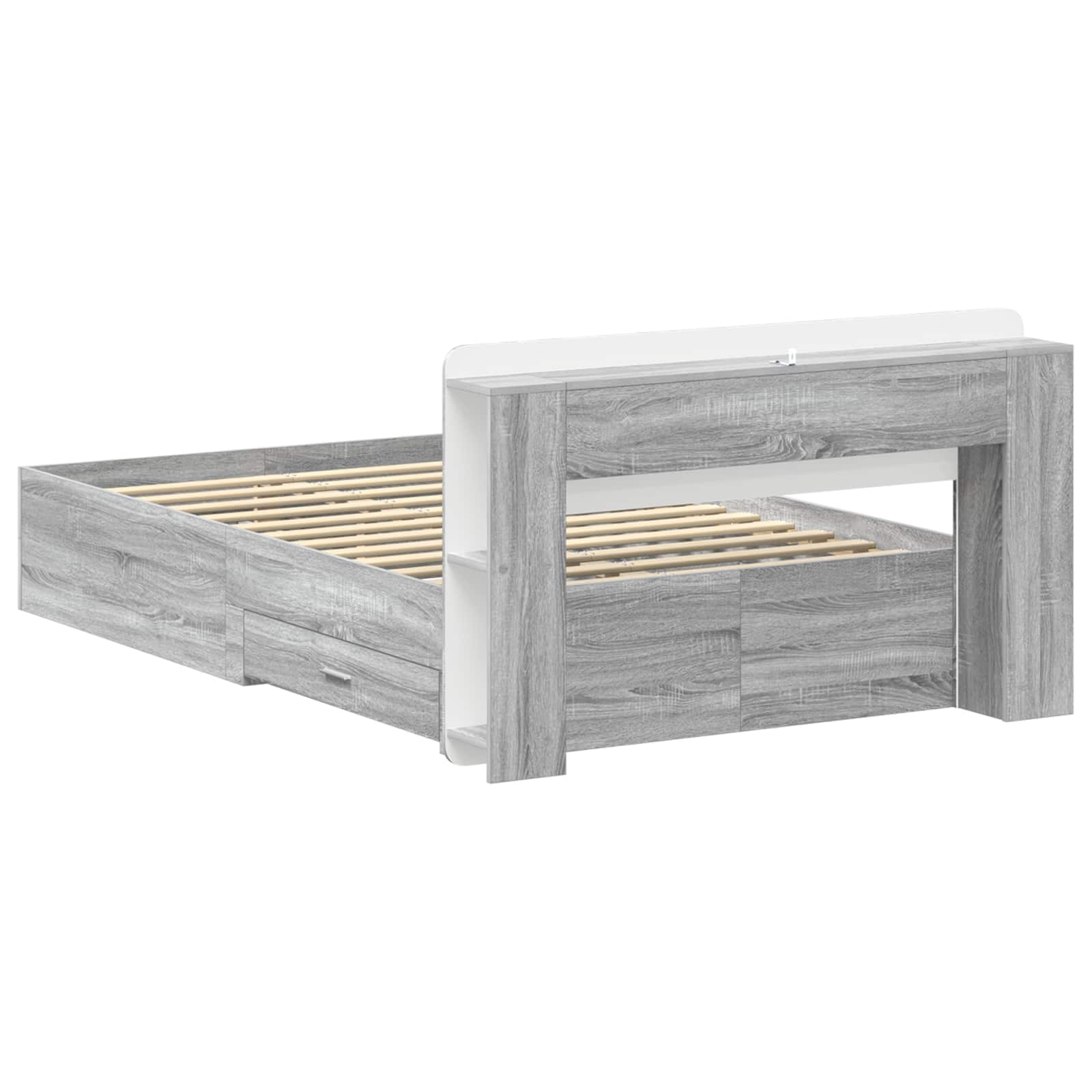 vidaXL Bed Frame with Storage Grey Sonoma 120 x 190 cm Engineered Wood 5