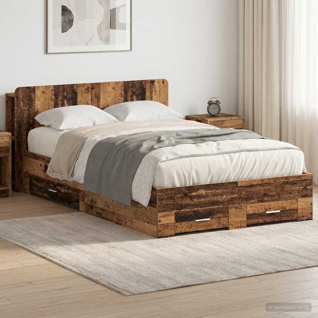 vidaXL Bed Frame with Storage Engineered Wood Length 190 cm without Centre Shelf