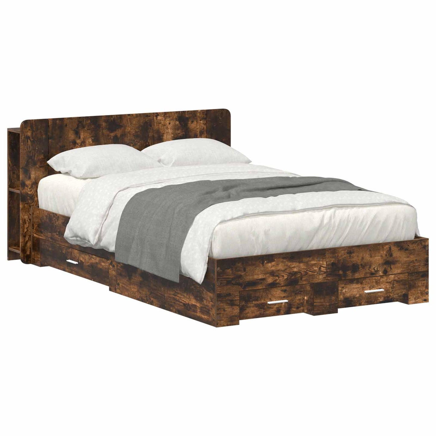 vidaXL Bed Frame with Storage Smoked Oak 120 x 190 cm Engineered Wood 1