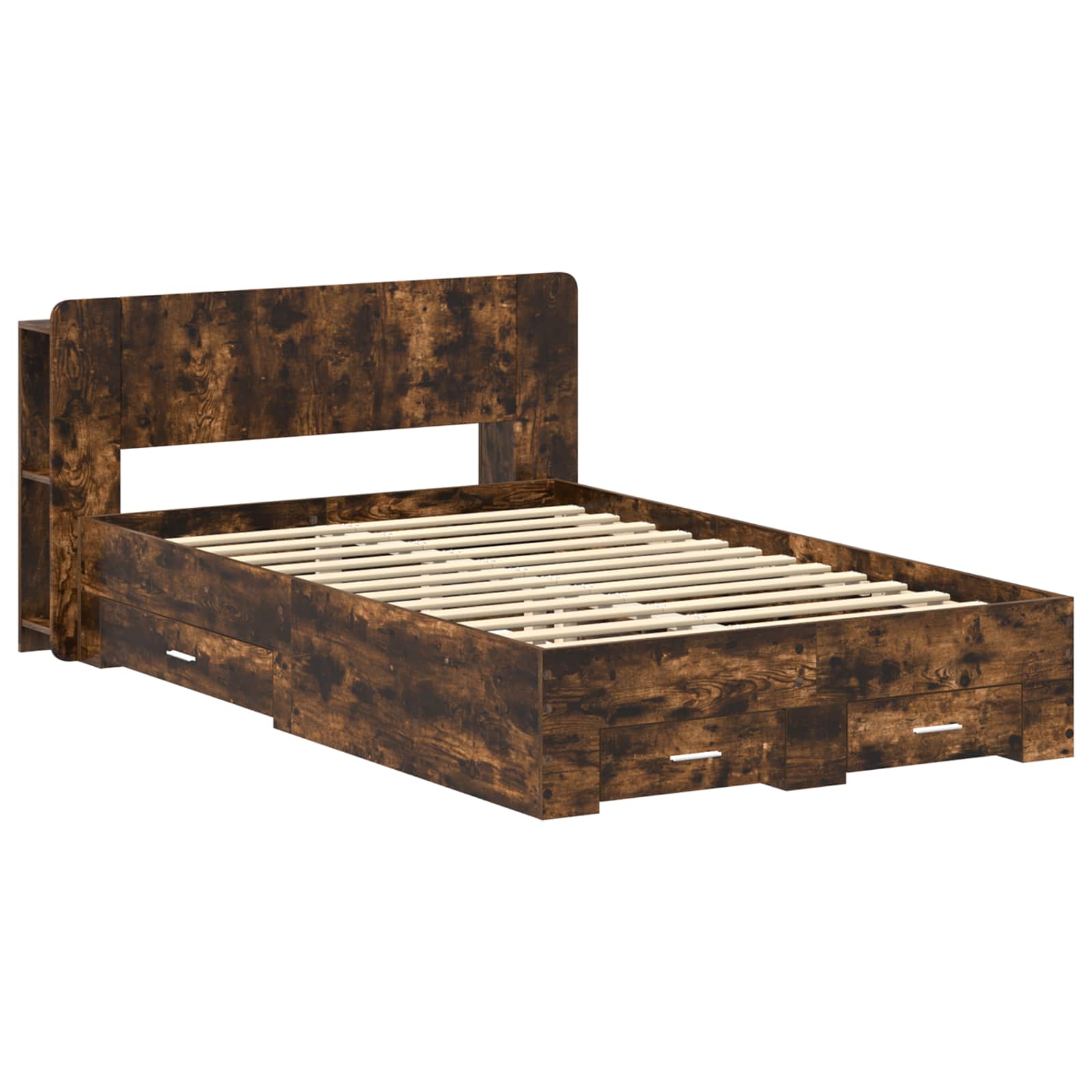 vidaXL Bed Frame with Storage Smoked Oak 120 x 190 cm Engineered Wood 2