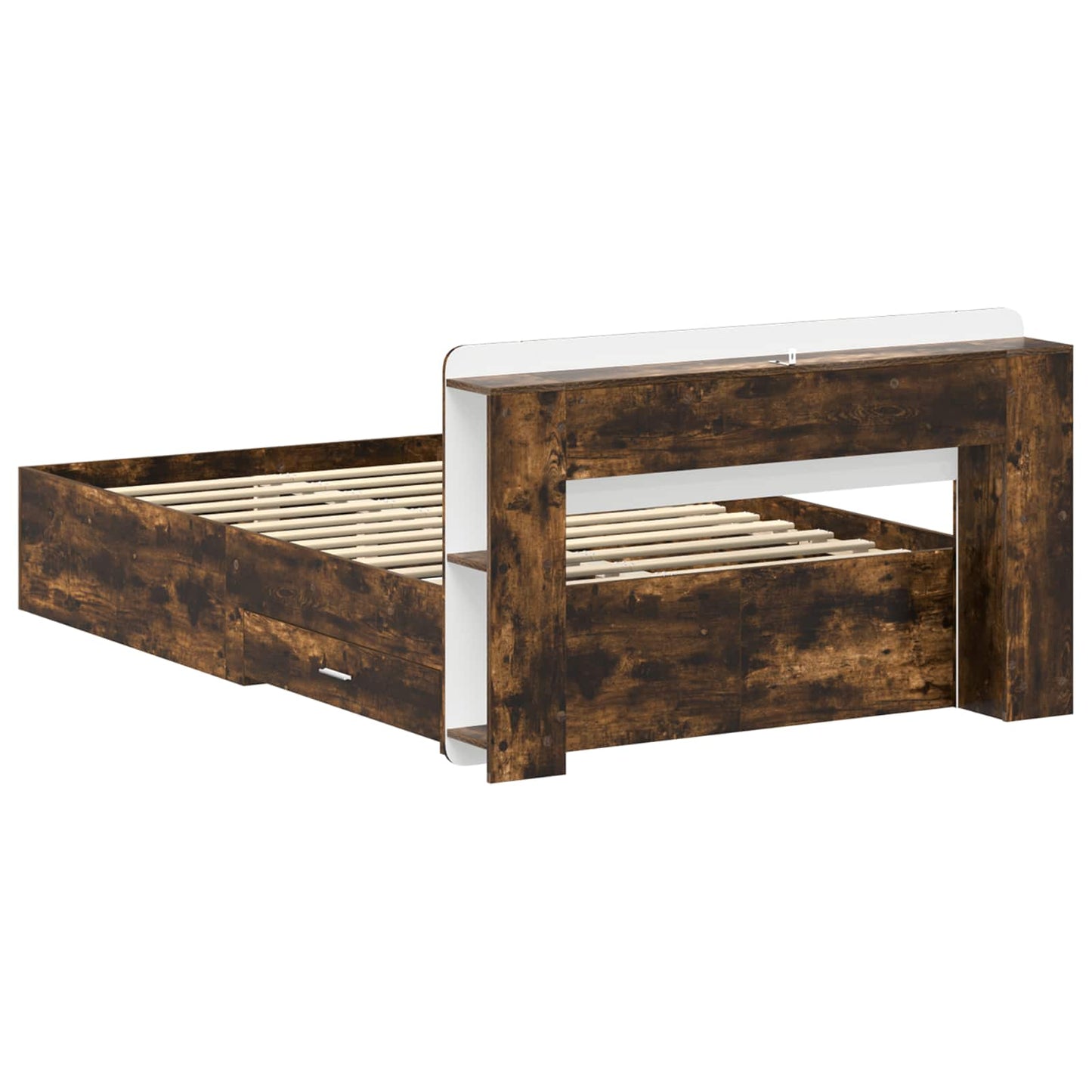vidaXL Bed Frame with Storage Smoked Oak 120 x 190 cm Engineered Wood 5