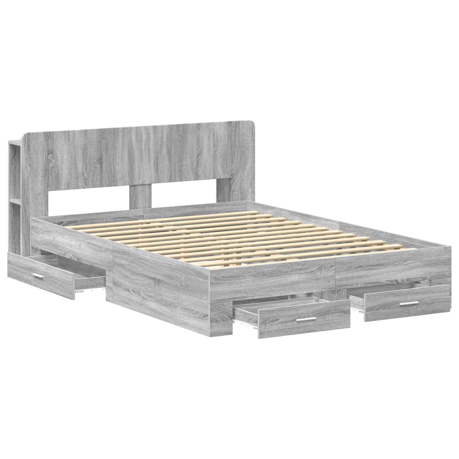 vidaXL Bed Frame with Storage Grey Sonoma 140 x 200 cm Engineered Wood 3