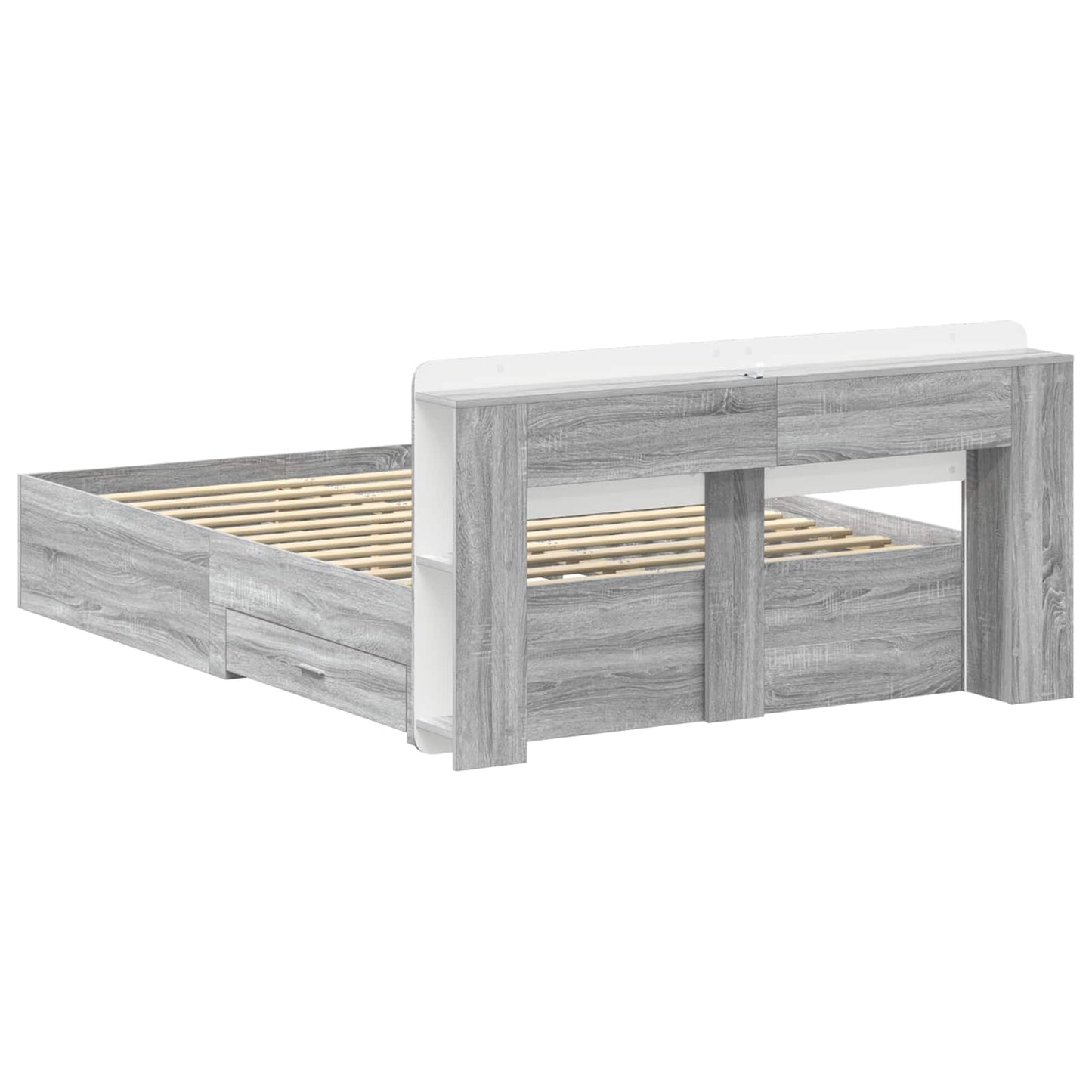 vidaXL Bed Frame with Storage Grey Sonoma 140 x 200 cm Engineered Wood 5