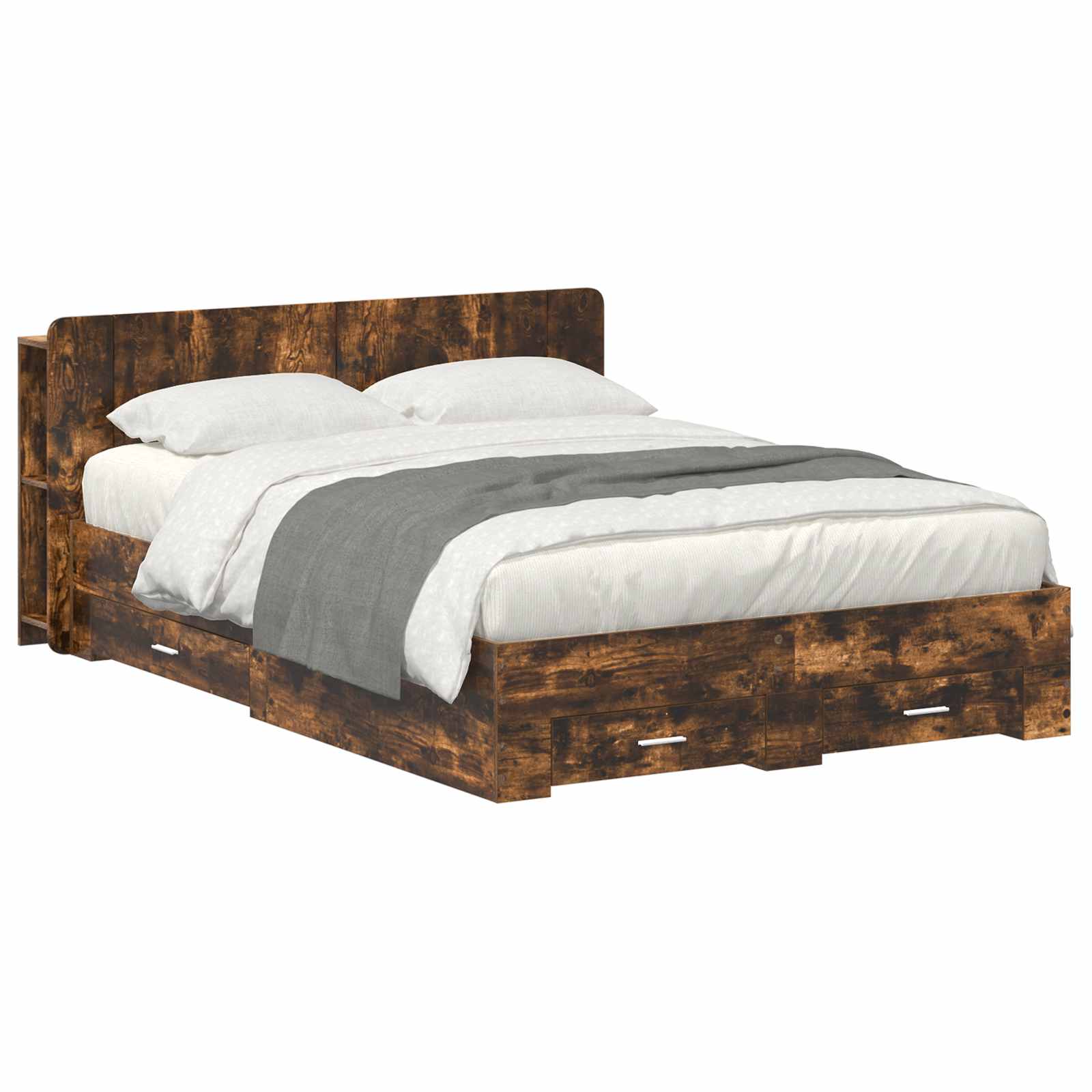 vidaXL Bed Frame with Storage Smoked Oak 150 x 200 cm Engineered Wood 1