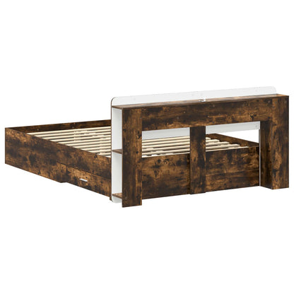 vidaXL Bed Frame with Storage Smoked Oak 150 x 200 cm Engineered Wood 5