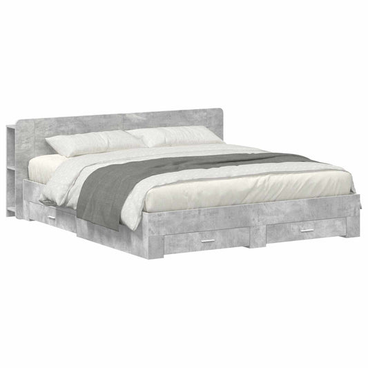 vidaXL Bed Frame with Storage Concrete Grey 200 x 200 cm 1