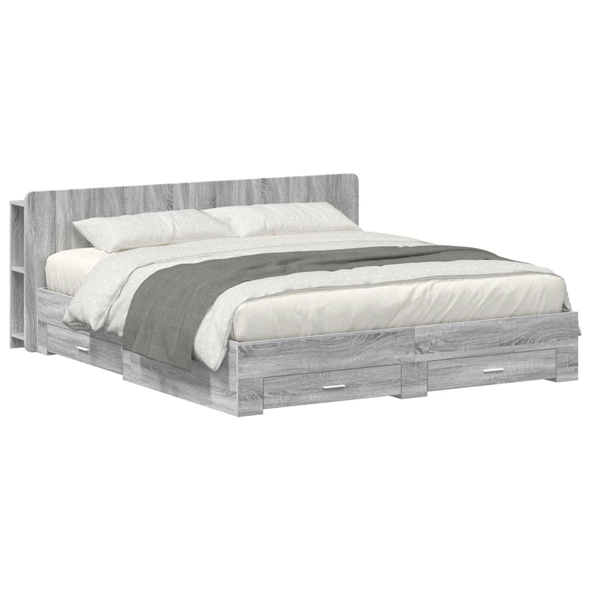 vidaXL Bed Frame with Storage Grey Sonoma 200 x 200 cm Engineered Wood 1