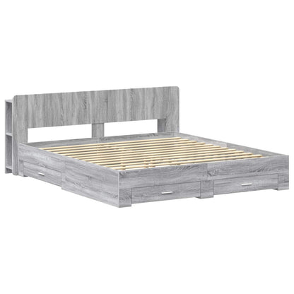 Bed Frame with Storage Engineered Wood Length 200 cm without centre shelf Grey sonoma 200 cm