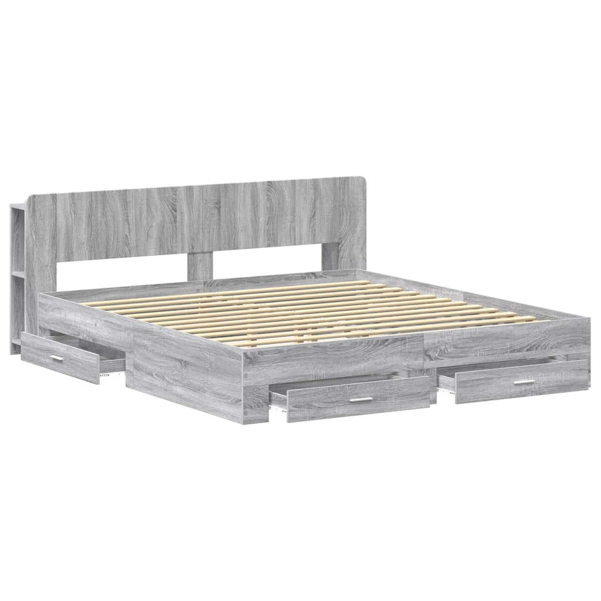 vidaXL Bed Frame with Storage Grey Sonoma 200 x 200 cm Engineered Wood 3