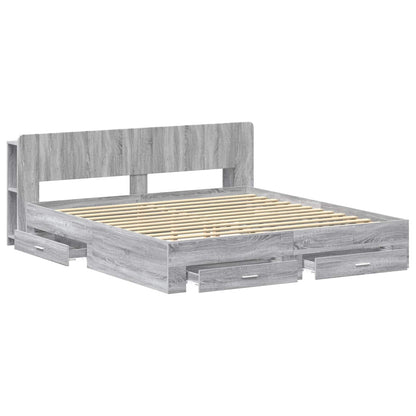 vidaXL Bed Frame with Storage Grey Sonoma 200 x 200 cm Engineered Wood 3
