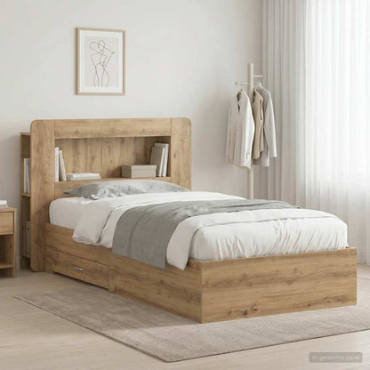 vidaXL Bed Frame with Storage Engineered Wood Length 190 cm with Centre Shelf