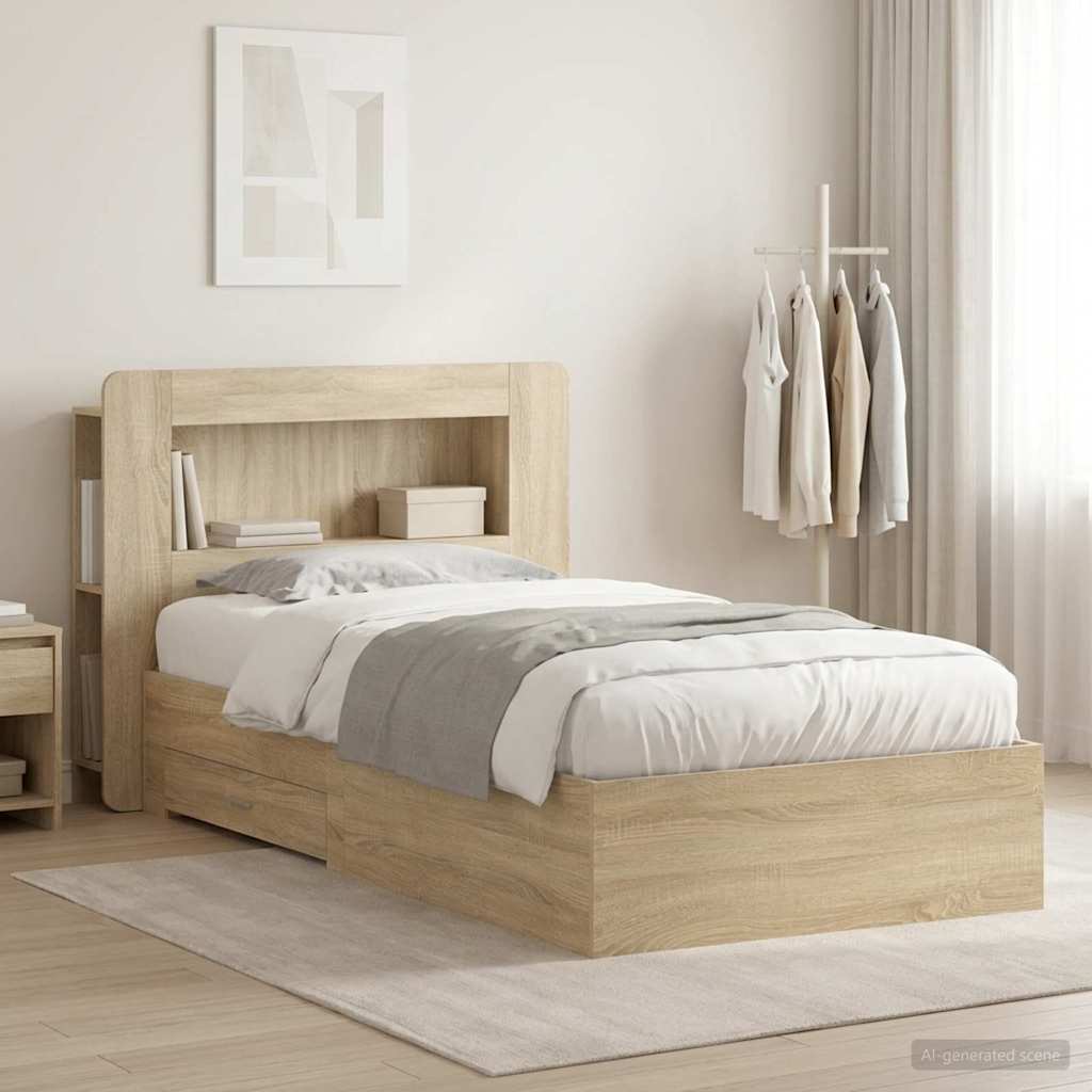 vidaXL Bed Frame with Storage Engineered Wood Length 190 cm with Centre Shelf