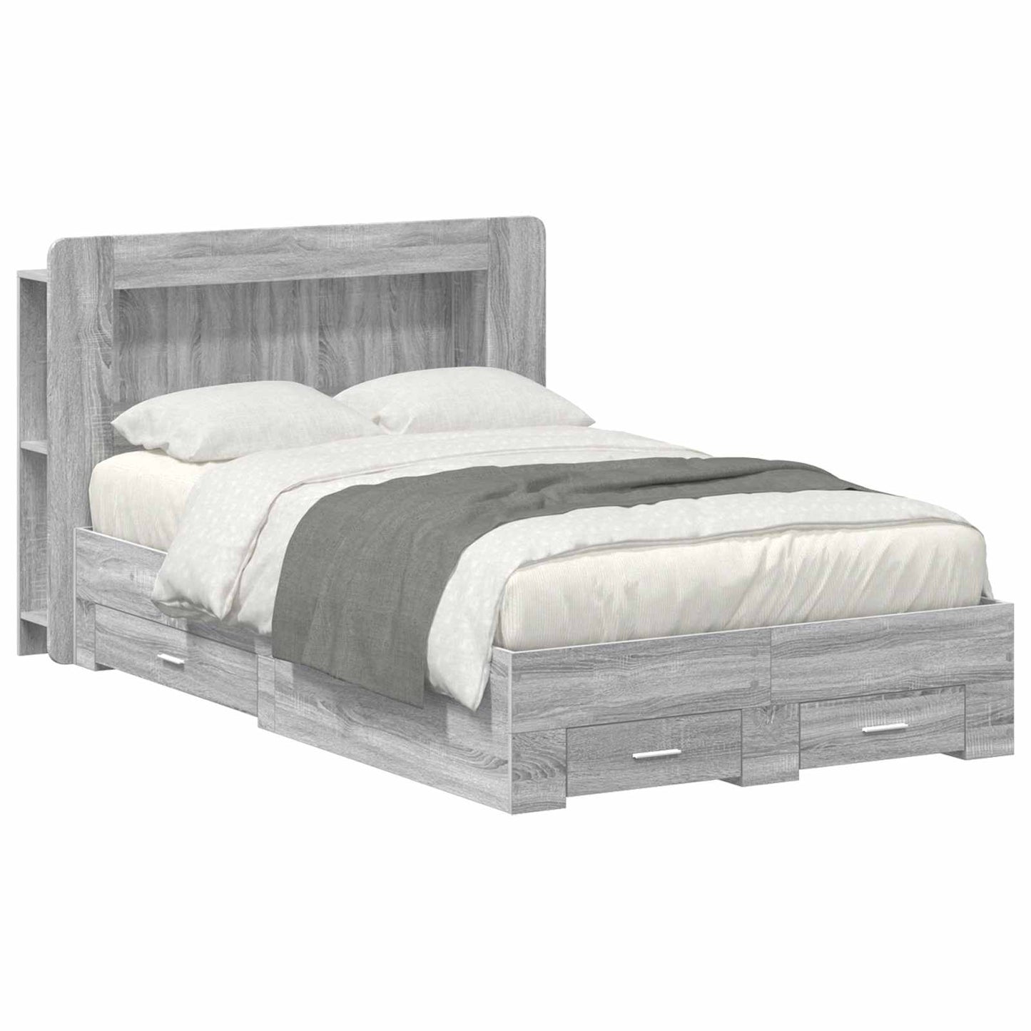 vidaXL Bed Frame with Storage Grey Sonoma 120 x 190 cm Engineered Wood 1