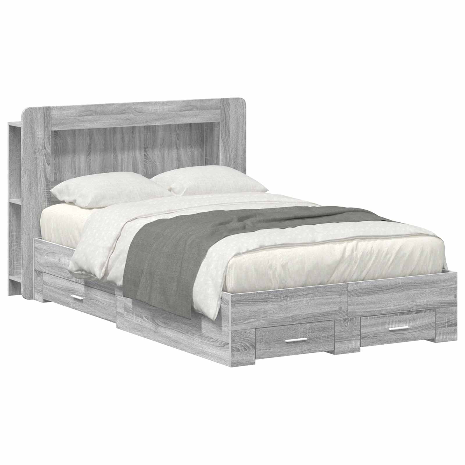 vidaXL Bed Frame with Storage Grey Sonoma 120 x 190 cm Engineered Wood 1