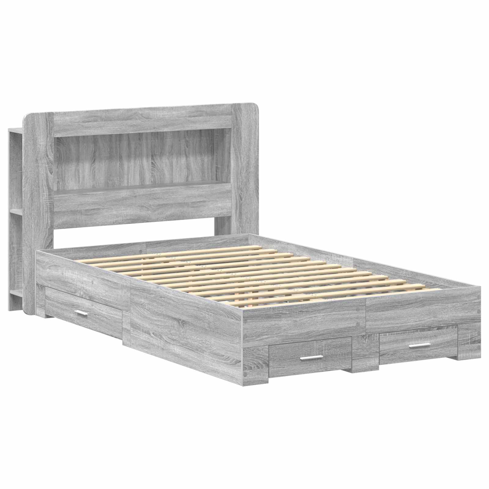 vidaXL Bed Frame with Storage Grey Sonoma 120 x 190 cm Engineered Wood 2