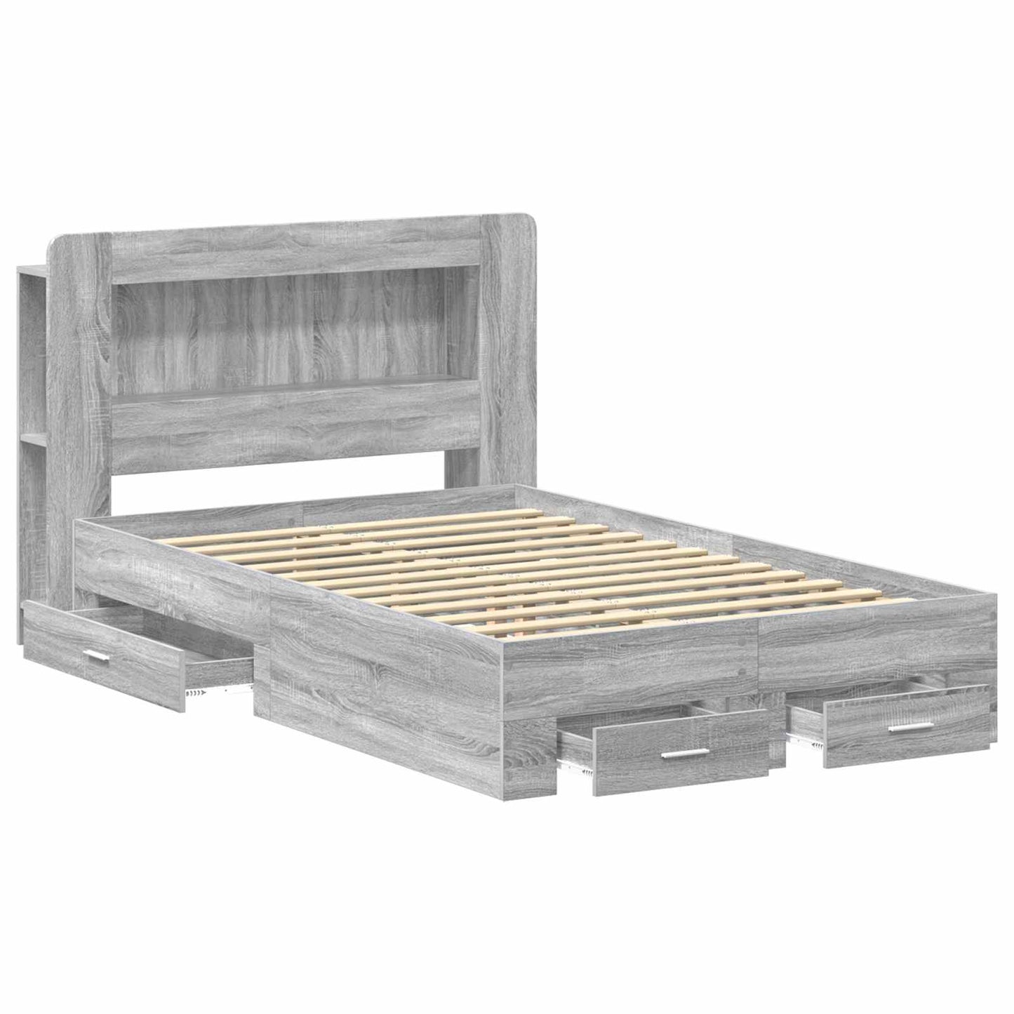 vidaXL Bed Frame with Storage Grey Sonoma 120 x 190 cm Engineered Wood 3