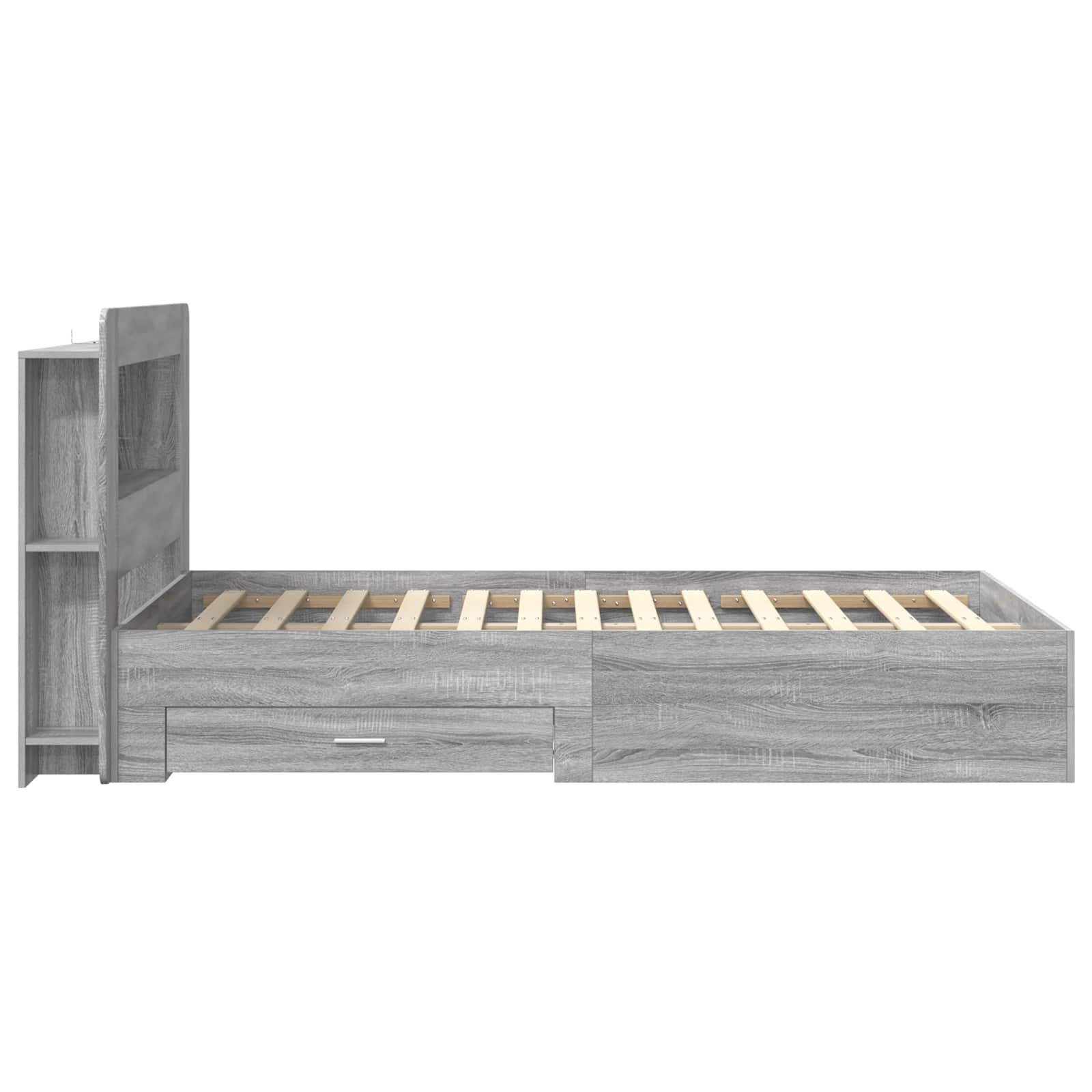vidaXL Bed Frame with Storage Grey Sonoma 120 x 190 cm Engineered Wood 4