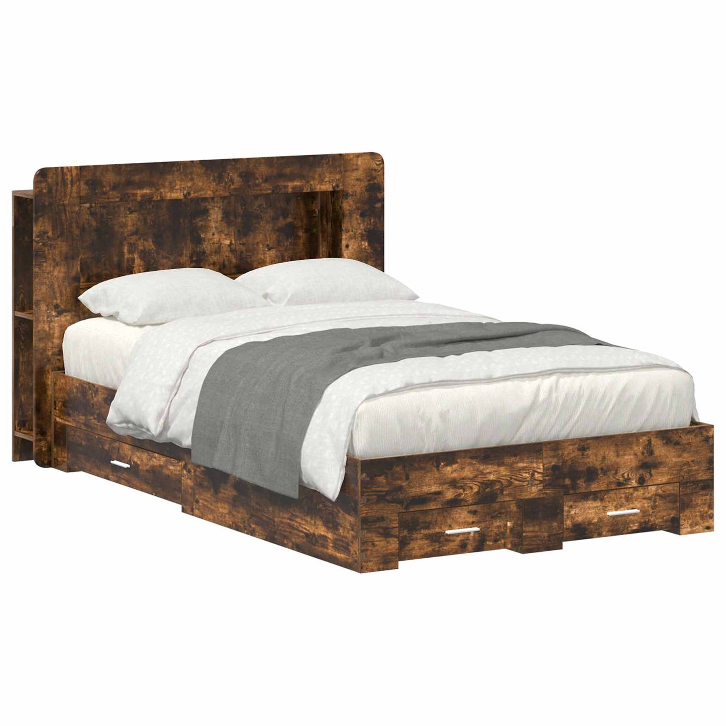 vidaXL Bed Frame with Storage Smoked Oak 120 x 190 cm Engineered Wood 1