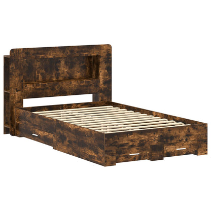vidaXL Bed Frame with Storage Smoked Oak 120 x 190 cm Engineered Wood 2