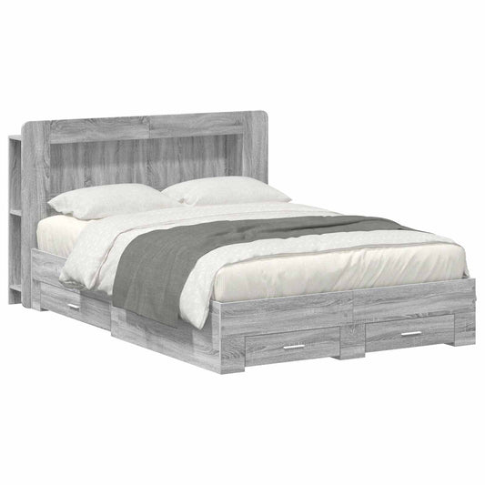 vidaXL Bed Frame with Storage Grey Sonoma 140 x 200 cm Engineered Wood 1