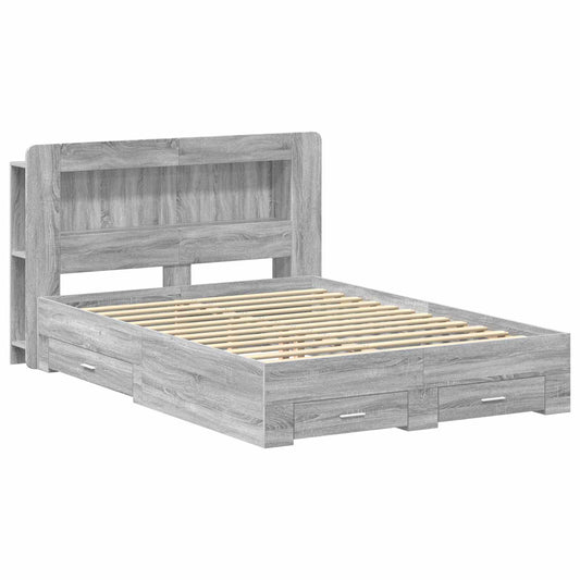 vidaXL Bed Frame with Storage Grey Sonoma 140 x 200 cm Engineered Wood 2