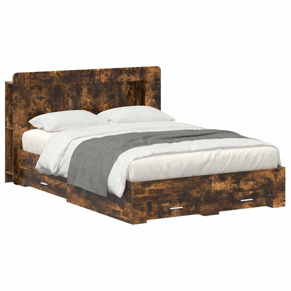 vidaXL Bed Frame with Storage Smoked Oak 150 x 200 cm Engineered Wood 1