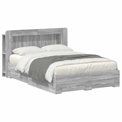 Bed Frame with Storage 160 x 200 cm Length 200 cm with centre shelf Width 160 cm Grey sonoma