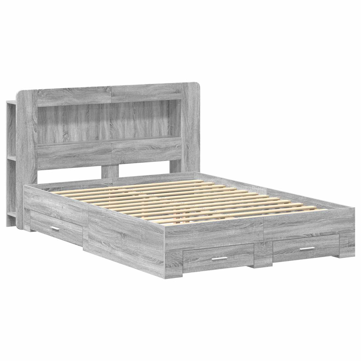Bed Frame with Storage 160 x 200 cm Length 200 cm with centre shelf Width 160 cm Grey sonoma