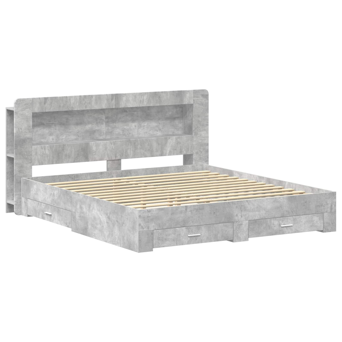Bed Frame with Storage 200 x 200 cm Engineered Wood Length 200 cm with centre shelf Width 200 cm Concrete grey