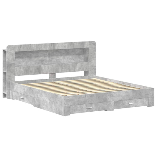 Bed Frame with Storage 200 x 200 cm Engineered Wood Length 200 cm with centre shelf Width 200 cm Concrete grey