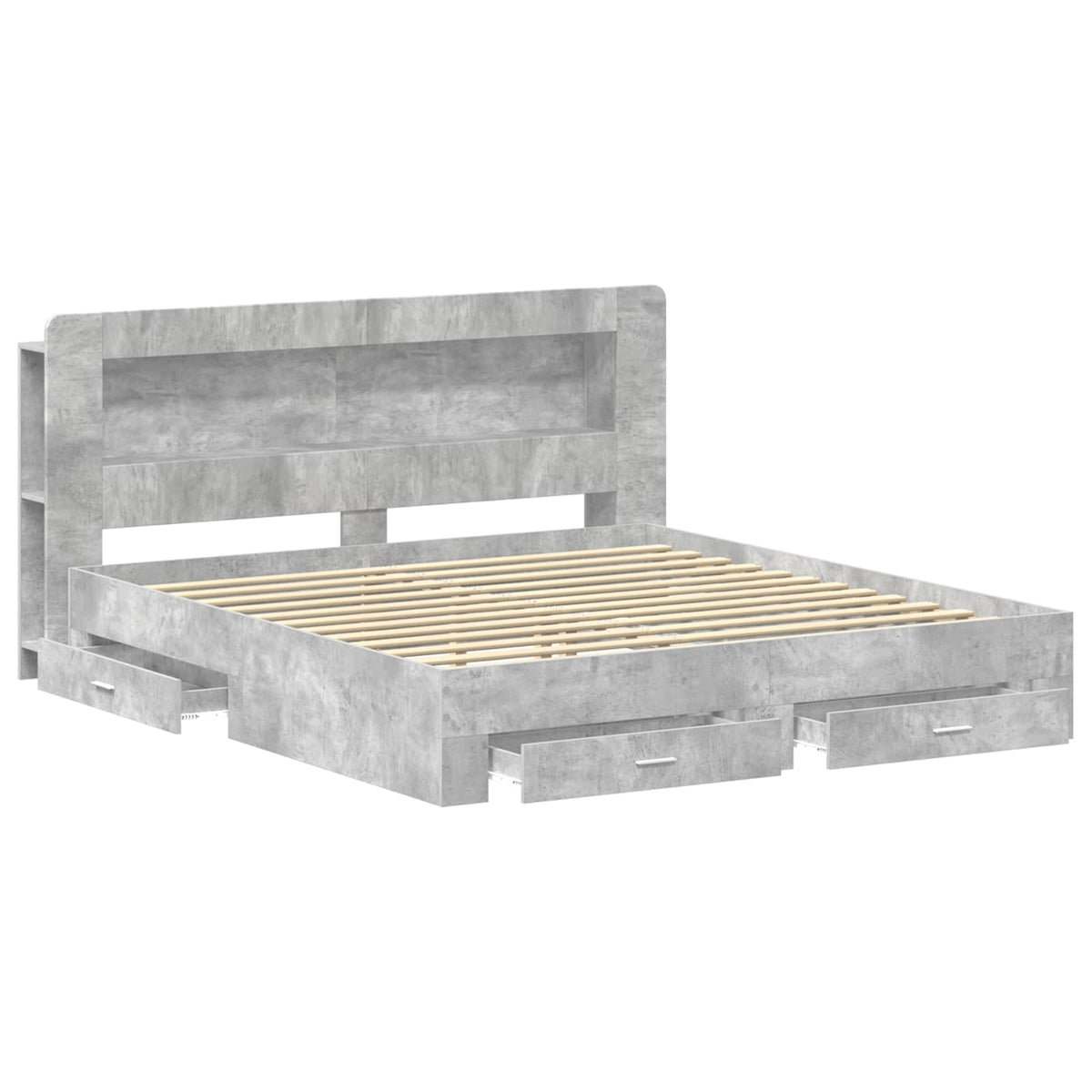 vidaXL Bed Frame with Storage Concrete Grey 200 x 200 cm 3