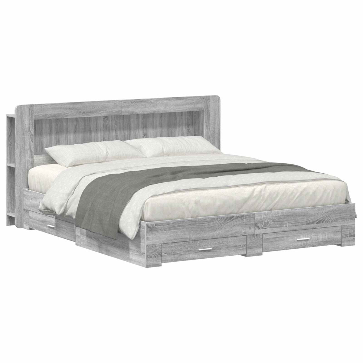 vidaXL Bed Frame with Storage Grey Sonoma 200 x 200 cm Engineered Wood 1