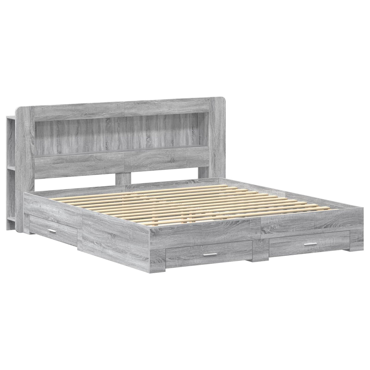 vidaXL Bed Frame with Storage Grey Sonoma 200 x 200 cm Engineered Wood 2